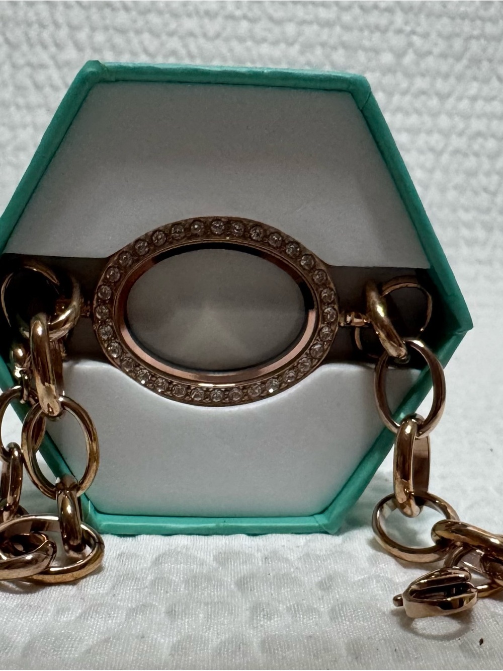 Origami Owl Rose Gold Oval Crystal Charm Link Bracelet